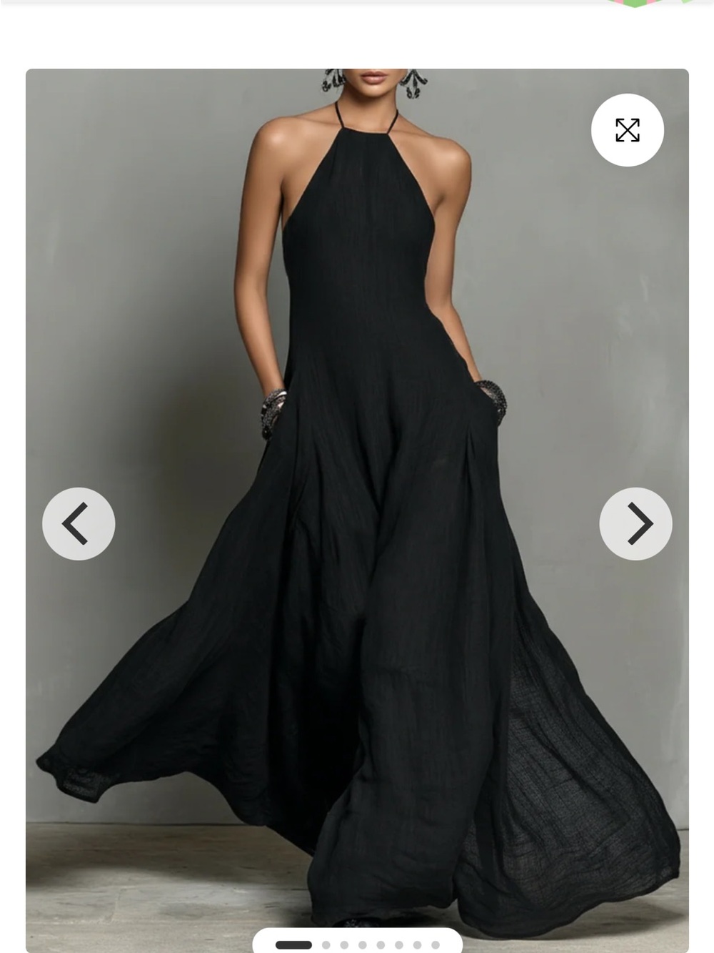 Modesees Elegant Black Linen Halter Maxi Dress